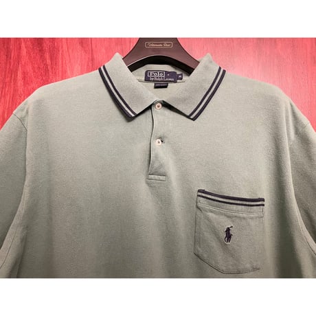 Polo by Ralph Lauren 襟ライン半袖鹿の子ポロシャツ グリーン XLサイズ