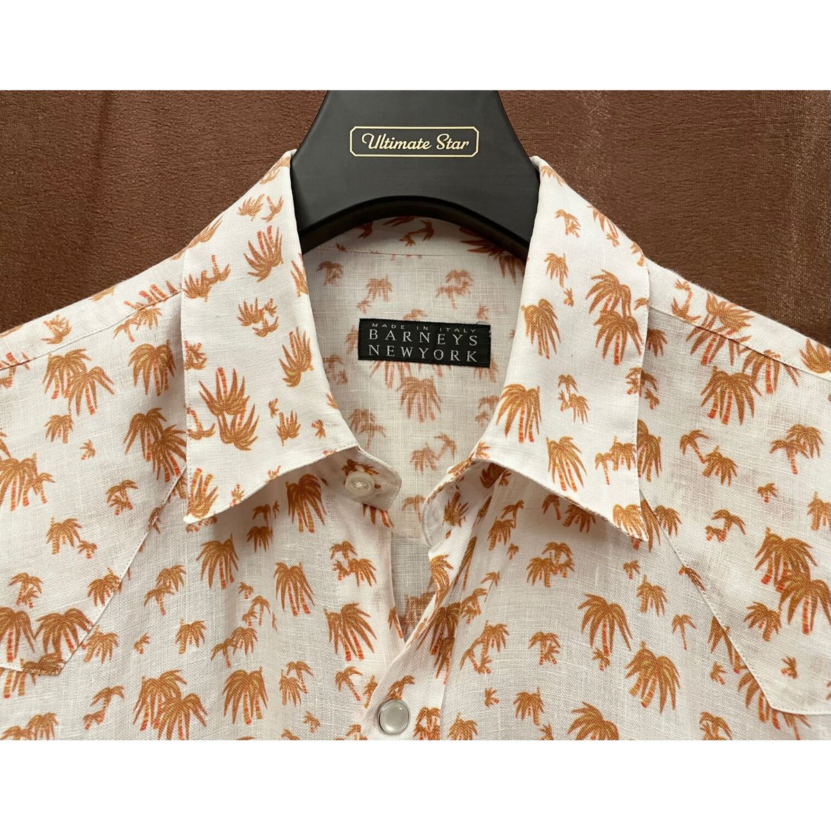 MADE IN ITALY製 BARNEYS NEWYORK 長袖リネンアロハウエスタンシャツ