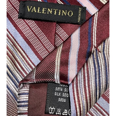 MADE IN ITALY製 VALENTINO レジメンタルストライプ柄ネクタイ ワイン