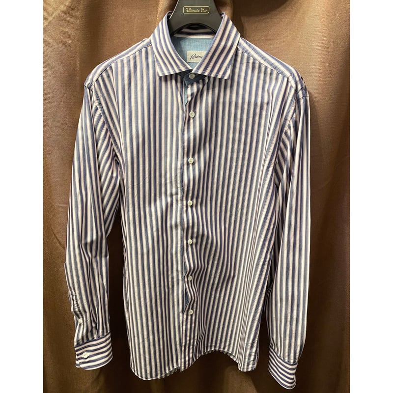 MADE IN ITALY製 Brioni 長袖ストライプ柄シャツ ホワイト MADE IN ITALY製 Brioni 長袖ストライプ柄シャツ ホワイト