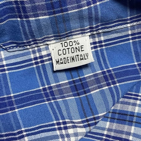 MADE IN ITALY製 Finamore 長袖チェックシャツ ブルー Mサイズ