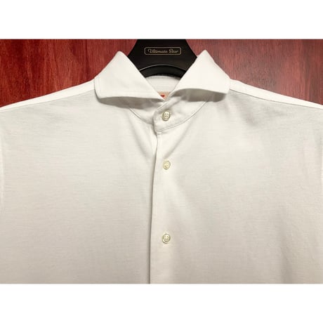 【BARNEYS NEWYORK 取り扱い】 MADE IN ITALY製 GUY ROVER 半袖鹿の子ニットシャツ ホワイト Mサイズ