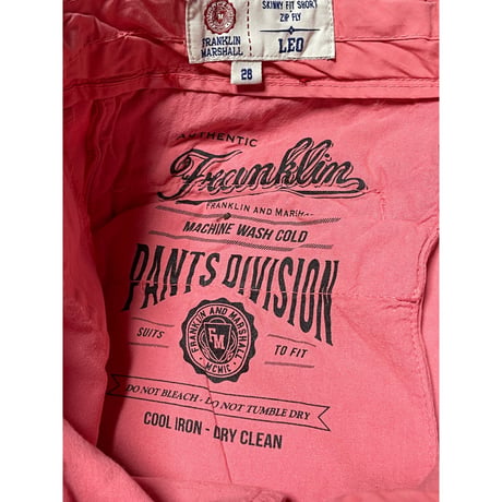 FRANKLIN MARSHALL SKINNY FIT SHORTS ZIP FLY LEO ハーフパンツ ピンク W28サイズ