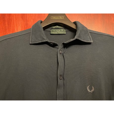 希少 MADE IN ITALY製 FRED PERRY 長袖鹿の子ニットシャツ ネイビー Mサイズ