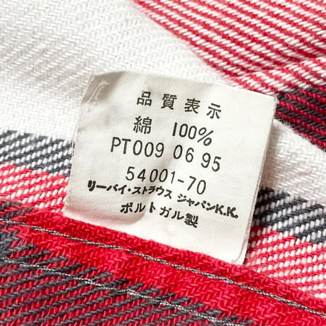 MADE IN PORTUGAL製 Levi's 長袖ブロックチェックネルシャツ レッド Lサイズ