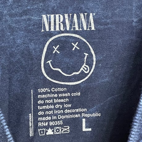 ▲訳あり商品▲ NIRVANA 2023年モデル スマイルマークプリント バンドTシャツ インディゴ Lサイズ