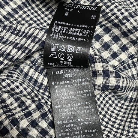 NANO UNIVERSE French Linen 長袖チェック柄リネンコットンシャツ ネイビー Lサイズ