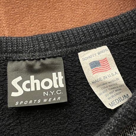 MADE IN USA製 Schott N.Y.C. プリントスウェットトレーナー 杢グレー Mサイズ