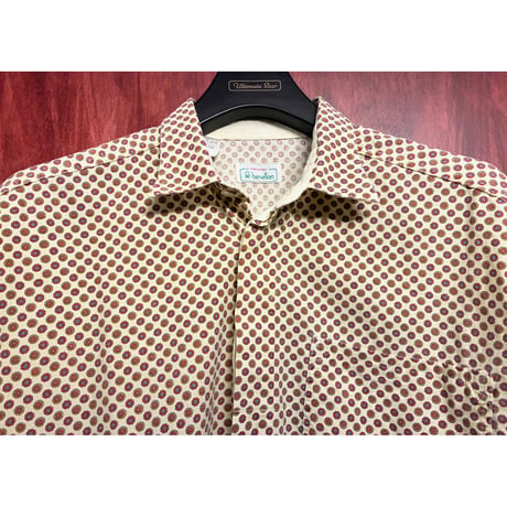 MADE IN ITALY製 80s UNITED COLORS OF BENETTON 小紋柄 長袖シャツ イエロー Sサイズ