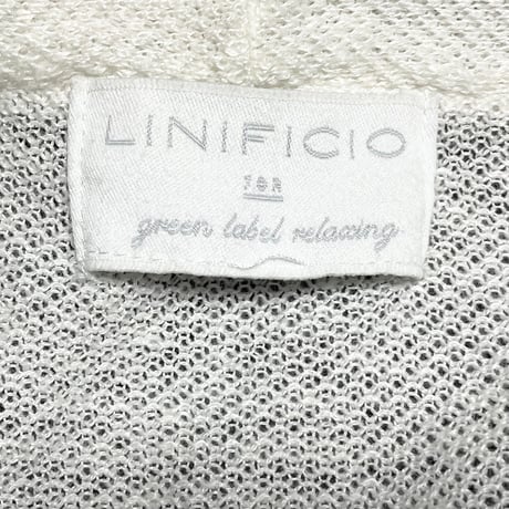 LINIFICIO FOR GREEN LABEL RELAXING ジャケット型ボーダー柄リネンカーディガン ホワイト×グレー