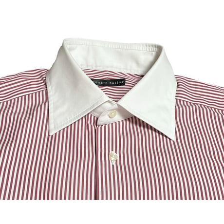 MADE IN JAPAN製 azabu tailor クレリックダブルカフス長袖ストライプシャツ ホワイト×レッド