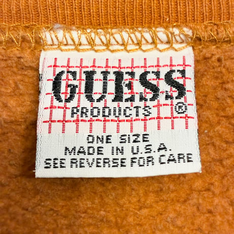 MADE IN USA製 GUESS PRODUCTS 刺繡入り スウェットトレーナー オレンジ ONE SIZE