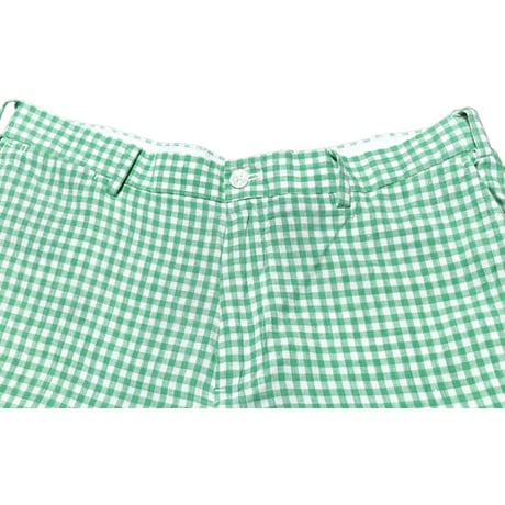 Polo by Ralph Lauren ストレートフィット ギンガムチェック柄リネンハーフパンツ グリーン W32サイズ