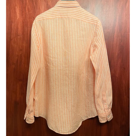 POLO RALPH LAUREN RELAXED FIT ストライプ柄 長袖リネンシャツ オレンジ Lサイズ