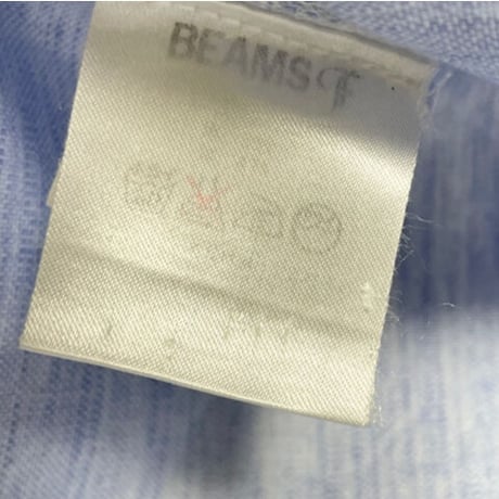 MADE IN ITALY製 Righe e Quadri per BEAMS F 半袖リネンコットンボタンダウンプルオーバーシャツ サックス Sサイズ