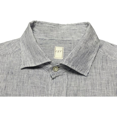 タグ付き美品 CIT LUXURY 長袖リネンシャツ ホワイト×ネイビー 40-15 3/4サイズ