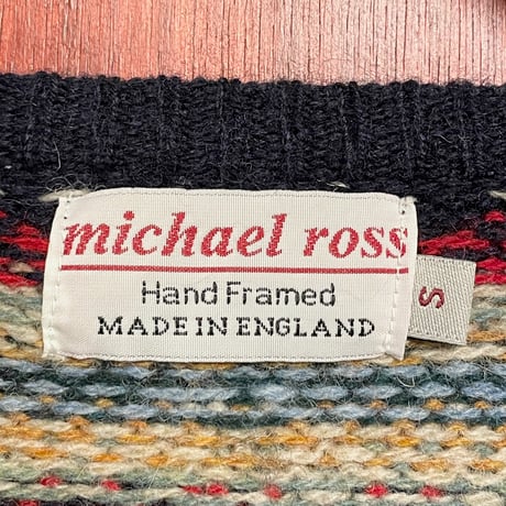 MADE IN ENGLAND製 michael ross Hand Framed ボーダー柄クルーネックウールセーター マルチカラー Sサイズ