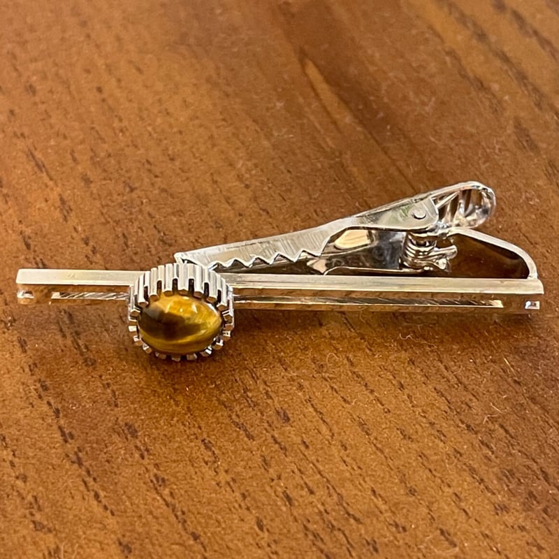 タイガーアイ石付き ネクタイピン、カフスボタンセット シルバー