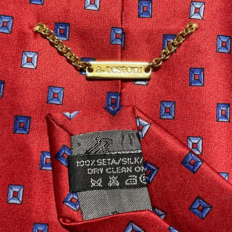 MADE IN ITALY製 a.testoni 小紋柄ハンドメイドシルクネクタイ レッド