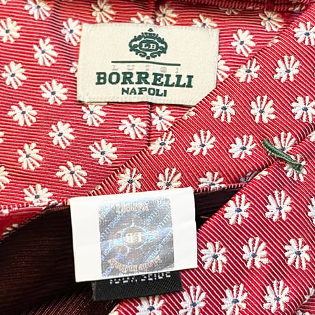 MADE IN ITALY製 LUIGI BORRELLI ジャガード織り花柄シルクネクタイ レッド