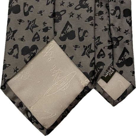 MADE IN ITALY製 Vivienne Westwood 総柄シルクネクタイ ダークグレー