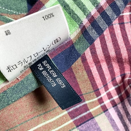 Ralph Lauren CLASSIC FIT チェック柄半袖ボタンダウンシャツ グリーン×レッド Sサイズ