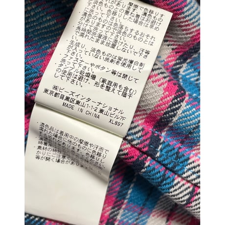 XLARGE フード付きチェック柄ネルシャツ ピンク×ブルー Lサイズ