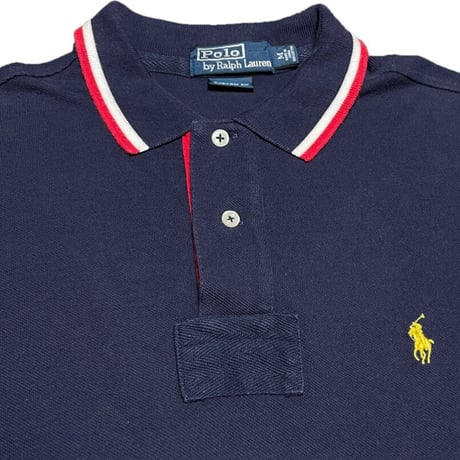 Polo by Ralph Lauren CUSTOM FIT 襟ライン半袖鹿の子ポロシャツ ネイビー Mサイズ
