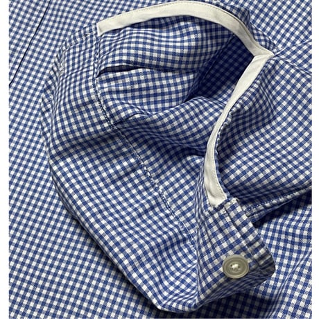 MADE IN ITALY製Cotonificio Albini生地使用 MADE IN JAPAN製 TOMORROWLAND BLUE WORK 長袖ギンガムチェック柄シャツ ブルー Mサイズ