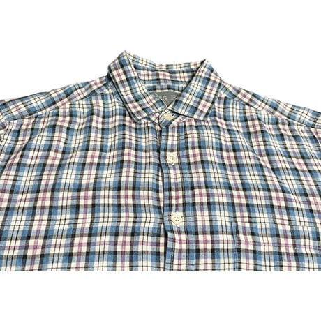 MADE IN UK製 SMYTH & GIBSON × JOURNAL STANDARD チェック柄長袖リネンシャツ ブルー Sサイズ