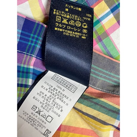 RALPH LAUREN ボタンダウン半袖チェックシャツ マルチカラー Lサイズ