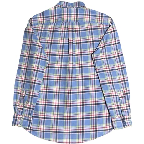 ▲訳あり商品▲ Ralph Lauren 長袖ボタンダウンチェックシャツ スカイブルー×マルチカラー Lサイズ