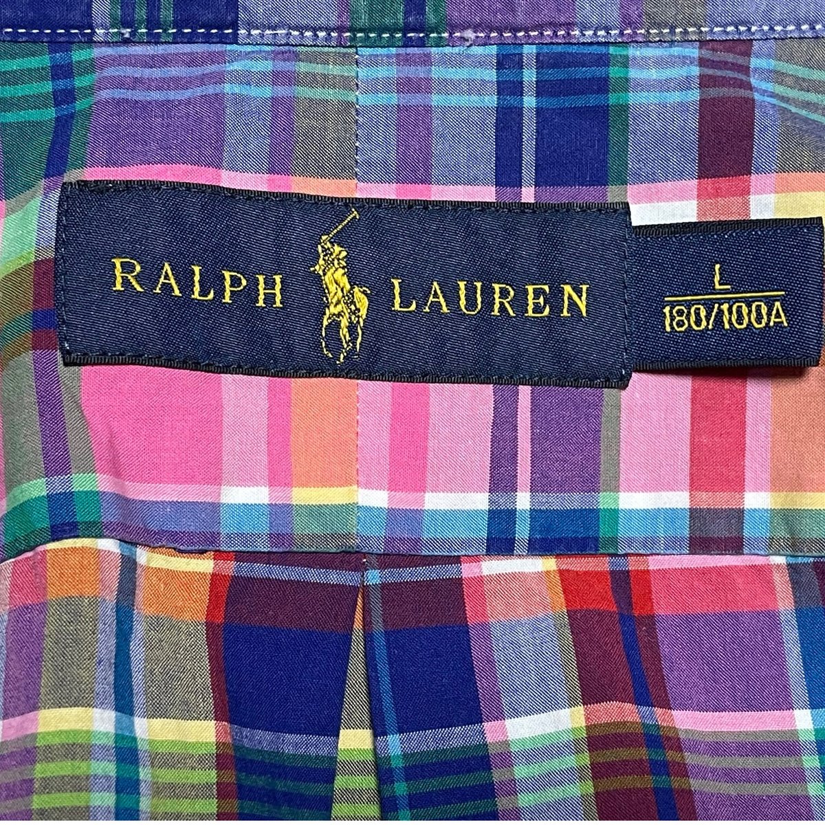 RALPH LAUREN ボタンダウン半袖チェックシャツ マルチカラー L