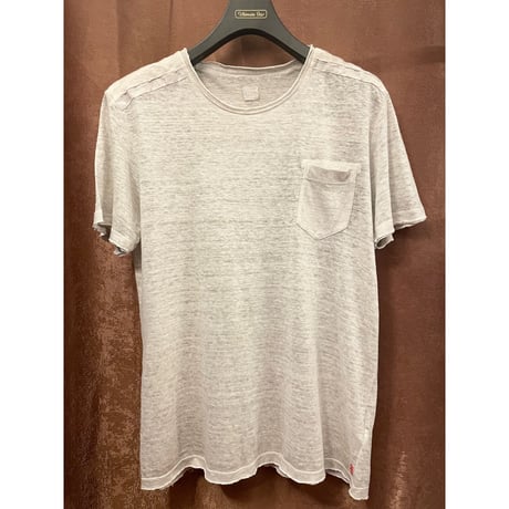 ☆タグ付き新古品☆ MADE IN ITALY製 120% lino ポケット付き半袖リネンTシャツ パールグレー Mサイズ
