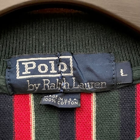希少 MADE IN USA製 Polo by Ralph Lauren ストライプ柄半袖鹿の子ポロシャツ マルチカラー Lサイズ