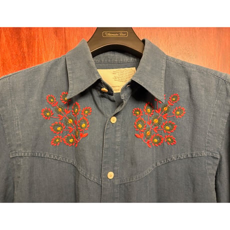 MADE IN JAPAN製 mean 刺繍入り 長袖リネンシャツ ネイビー 3サイズ