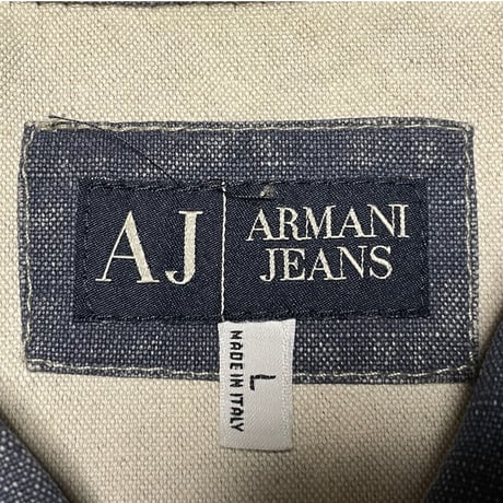 MADE IN ITALY製 ARMANI JEANS 半袖コットンリネンシャツ ライトインディゴ Lサイズ