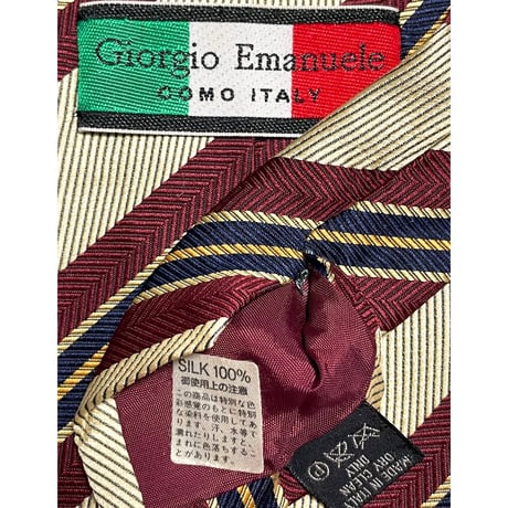 MADE IN ITALY製 Giorgio Emanuele レジメンタルストライプ柄シルクネクタイ シャンパンゴールド×ワイン