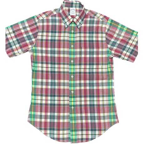 BROOKS BROTHERS 346 SLIM FIT ボタンダウン半袖チェックシャツ マルチカラー Ｓサイズ
