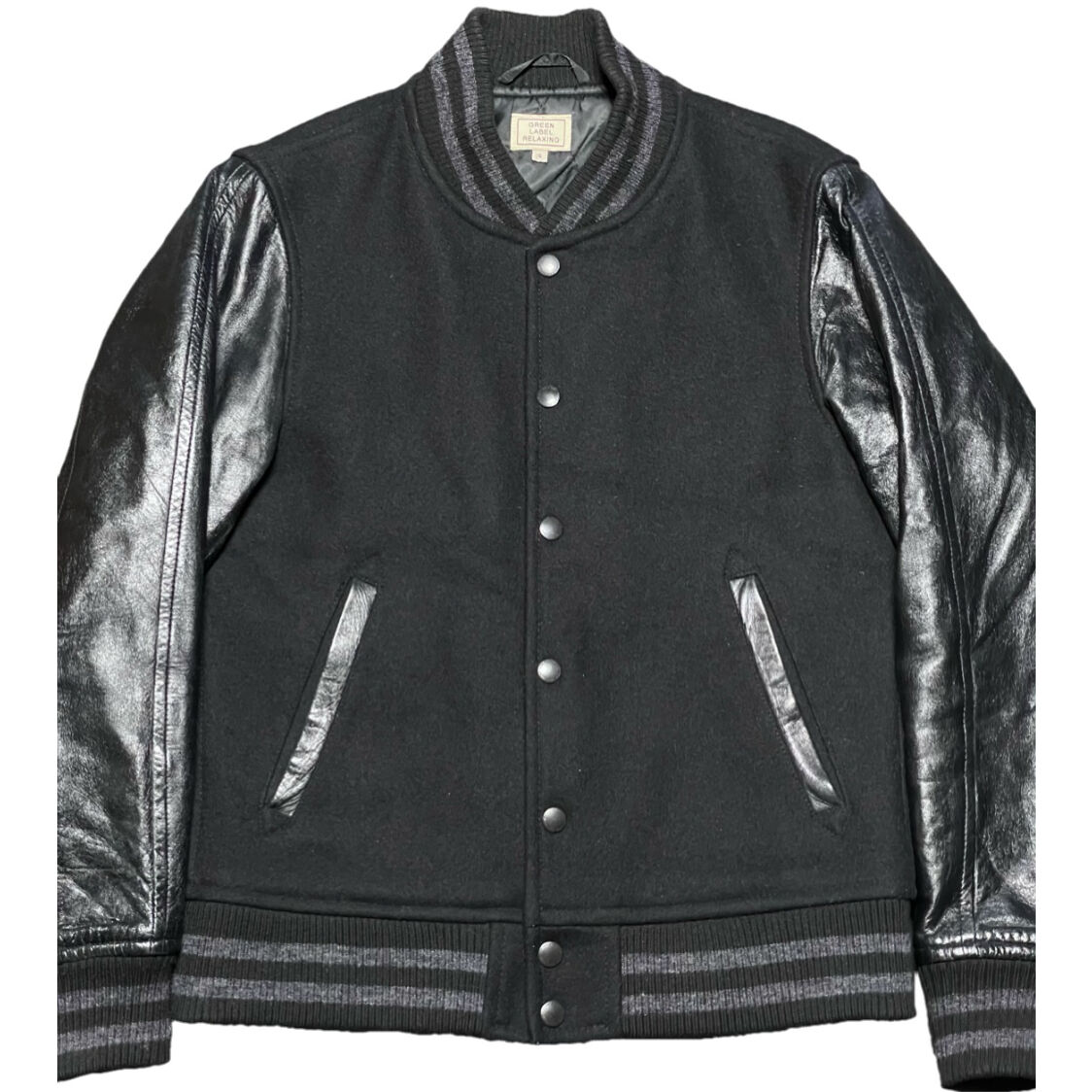green label relaxing ラムレザージャケット　ブラック GREEN LABEL RELAXING 袖ラムレザースタジアムジャケット ブラック S
