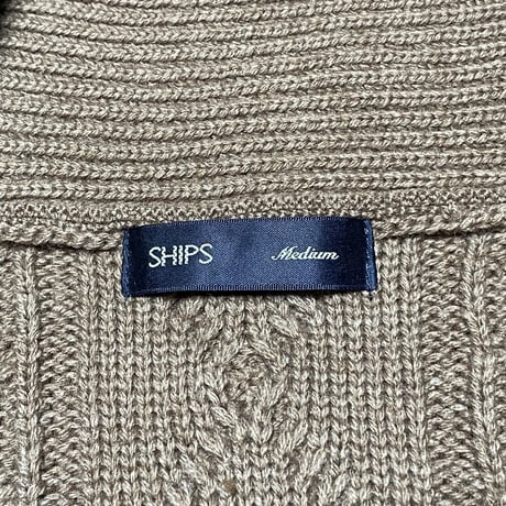 SHIPS ショールカラーケーブルニットカーディガン ブラウン Mサイズ