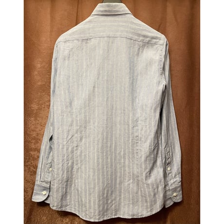 MADE IN PORTUGAL製 HACKETT LONDON 長袖ストライプコットンリネンシャツ スカイブルー Sサイズ