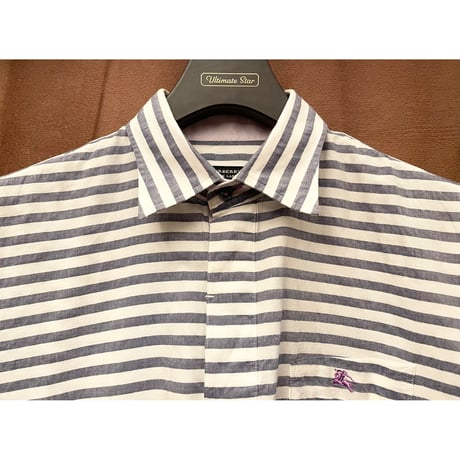 BURBERRY BLACK LABEL 半袖ボーダー柄プルオーバーシャツ ネイビー×ホワイト 2サイズ