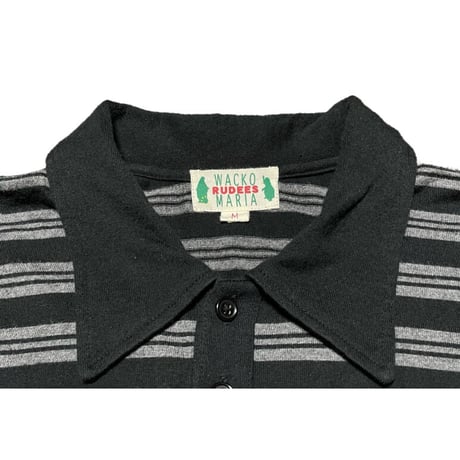 MADE IN JAPAN製 WACKO MARIA 半袖ボーダーニットポロシャツ ブラック×グレー Mサイズ