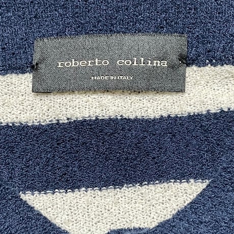 【BEAMS取り扱い】MADE IN ITALY製 roberto collina 半袖パイルポロシャツ ネイビー×アイボリー 46サイズ