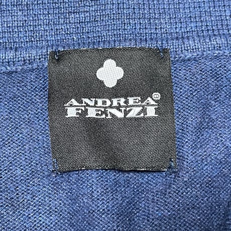 MADE IN ITALY製 ANDREA FENZI 半袖ニットポロシャツ ネイビー 48サイズ