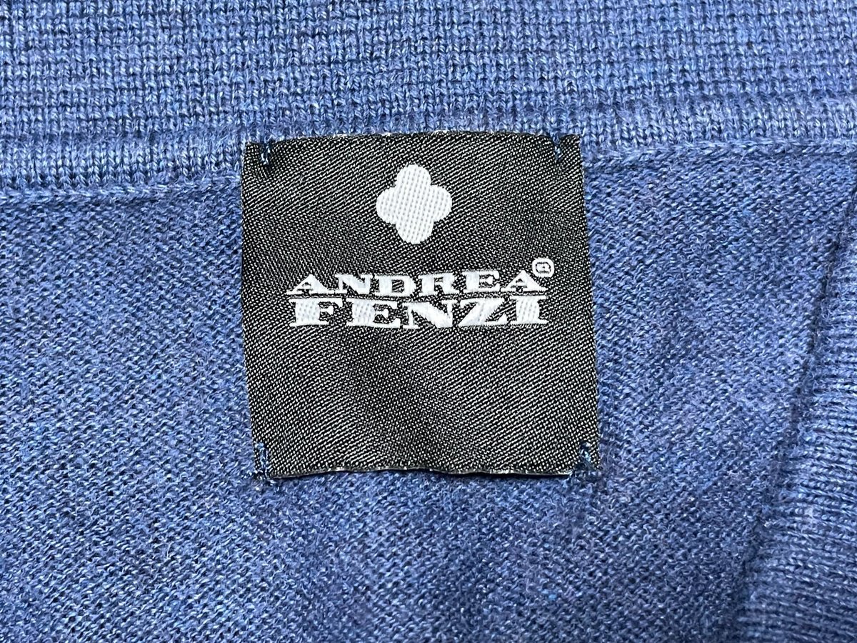 MADE IN ITALY製 ANDREA FENZI 半袖ニットポロシャツ ネイビー 48サ