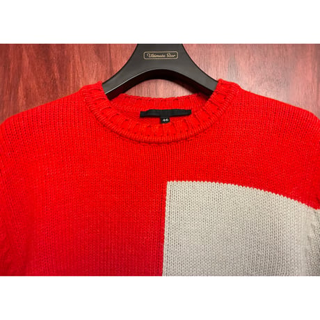 MADE IN ITALY製 ALESSANDRO DELL'ACQUA アルパカ混 クルーネックセーター レッド 46サイズ