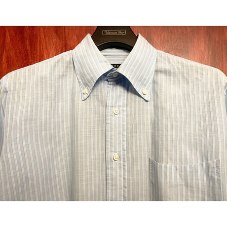 ▲訳あり商品▲ MADE IN JAPAN製 BARNEYS NEWYORK ストライプ柄 長袖ボタンダウンコットンリネンシャツ ライトブルー Mサイズ
