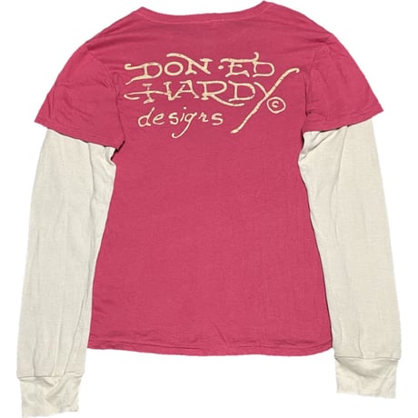 Ed Hardy Tシャツ重ね着長袖サーマル ワイン Sサイズ